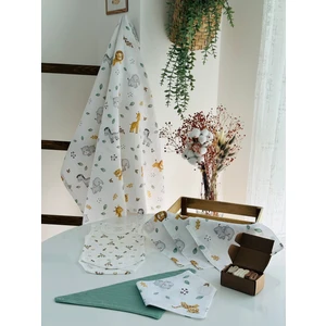Fulya Tuhafiye Ftbabycollection Müslin & Bambu Yenidoğan Hediye Seti (Battaniye, Mendil, Önlük, Zıbın, Çorap)