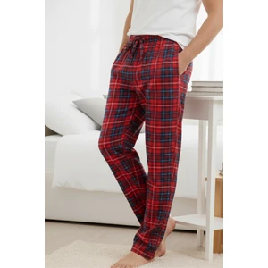 Kareli Erkek Pijama Altı Yumuşak Süet Kumaş Rahat Kesim Cepli Ipli Relax Fit Kırmızı Ekoseli Esnek