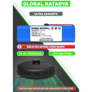 Global Batarya Beko Rs 8034 Hm Uyumlu Akıllı Robot Süpürge Bataryası 14.4V 7000mAh Li-ion Pil (Ultra Kapasite)