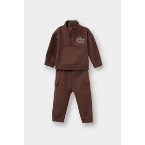 Erkek Bebek 2'li Takım Baskılı Yarım Fermuarlı Sweatshirt Eşofman Altı