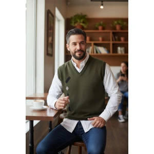 KAMALI Erkek Çelik Örgü Intersiye Kışlık Kalın Triko V Yaka Triko Örgü Tüylenmez Baba Süveter