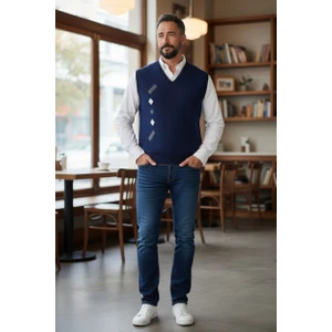 Erkek Çelik Örgü Intersiye Kışlık Kalın Triko V Yaka Triko Örgü Tüylenmez Baba Süveter