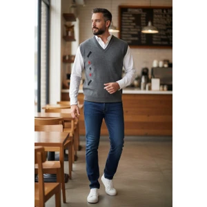 Erkek Çelik Örgü Intersiye Kışlık Kalın Triko V Yaka Triko Örgü Tüylenmez Baba Süveter