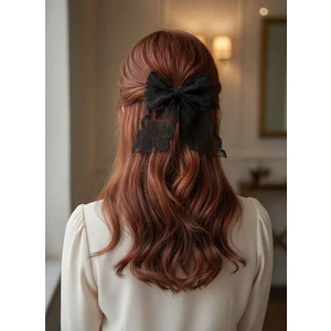 Romantik Siyah Transparan Dantel Otomatik Fiyonk El Yapımı Yetişkin Çocuk Klipsli Toka Hediye