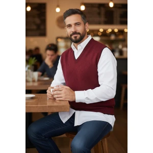 Erkek Çelik Örgü Intersiye Kışlık Kalın Triko V Yaka Triko Örgü Tüylenmez Baba Süveter