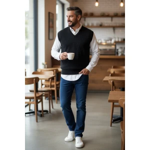 Erkek Çelik Örgü Intersiye Kışlık Kalın Triko V Yaka Triko Örgü Tüylenmez Baba Süveter