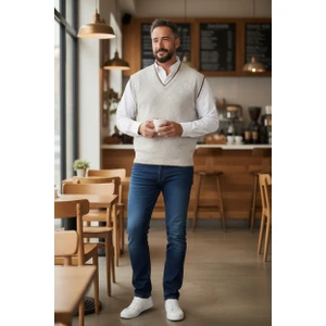 Erkek Çelik Örgü Intersiye Kışlık Kalın Triko V Yaka Triko Örgü Tüylenmez Baba Süveter