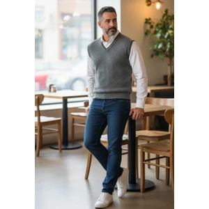 Erkek Çelik Örgü Intersiye Kışlık Kalın Triko V Yaka Triko Örgü Tüylenmez Baba Süveter