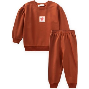 Etiket Detaylı Sweatshirt Takım 1-7 Yaş Kiremit