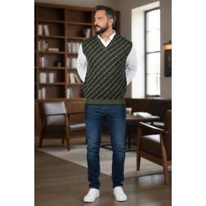 Erkek Çelik Örgü Ekose Desenli Kışlık Kalın Triko V Yaka Triko Örgü Tüylenmez Baba Süveter Regular