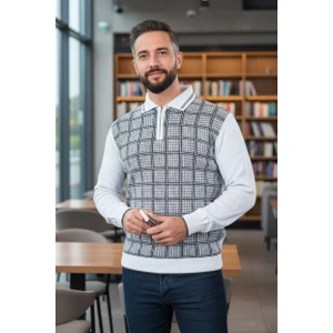 Erkek Çelik Örgü Kazayağı Model Gömlek Yaka Fermuarlı Polo Yaka Tüylenmeyen Triko Kışlık Baba Kazak