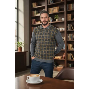 Erkek Çelik Örgü Kazayağı Model Gömlek Yaka Fermuarlı Polo Yaka Tüylenmeyen Triko Kışlık Baba Kazak