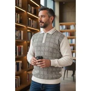 Erkek Çelik Örgü Kazayağı Model Gömlek Yaka Fermuarlı Polo Yaka Tüylenmeyen Triko Kışlık Baba Kazak