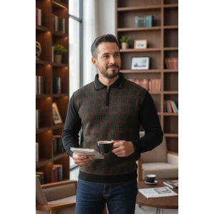 Erkek Çelik Örgü Kazayağı Model Gömlek Yaka Fermuarlı Polo Yaka Tüylenmeyen Triko Kışlık Baba Kazak