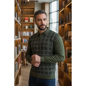 Erkek Çelik Örgü Kazayağı Model Gömlek Yaka Fermuarlı Polo Yaka Tüylenmeyen Triko Kışlık Baba Kazak