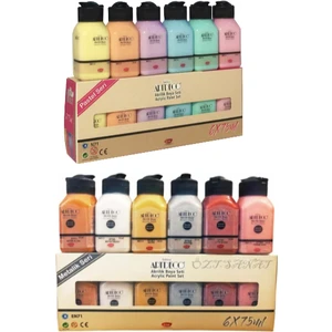 Akrilik Boya 6x75 ml Metalik Renkler + 6x75ml Pastel Renk