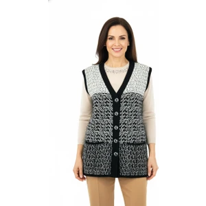Kadın Triko Kışlık Motifli Düğmeli Çift Cepli Normal Kesim Likralı Yünlü Dokuma Kumaş Anne Yelek