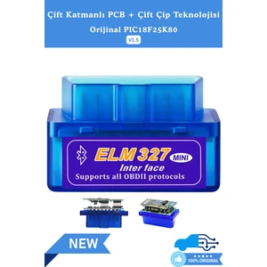 ELM327 V1.5 Bluetooth Türkçe Araç Arıza Tespit Cihazı OBD2 - Orijinal PIC18F25K80 Çift Çipli, IOS / Android / Windows Uyumlu