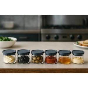 Noah Exclusive 6'lı Borosilikat Cizgili Cam Kahvaltılık Seti - Sızdırmaz Silikonlu Plastik Kapak - 90 x 70 mm (X6)