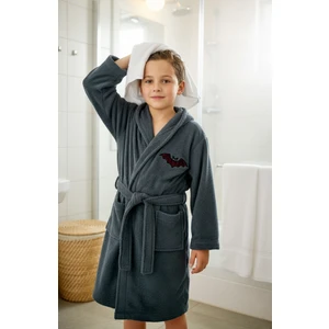 Pamuk Hanım Kapşonlu Yumuşacık Bambu Unisex Kız-Erkek Çocuk Havlu Bornozu 10-12 Yaş Antrasit /YARASA