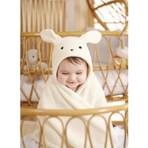 Pamuklu Yumuşacık Kız- Erkek Yenidoğan /Bebek Banyo Havlu Kundak KREM/TAVŞAN