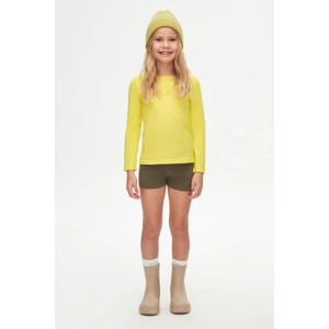 Sarı Basic Mevsimlik Likralı Uzun Kollu Kız Çocuk Tişört