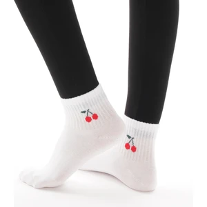 Triya Beyaz Kiraz Desenli Çorap