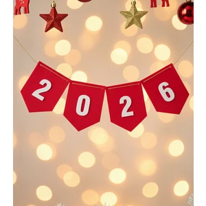 Yılbaşı Flama Dekoratif Banner Keçe 2026 Yeni Yıl Duvar Süsü