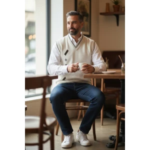 Erkek Çelik Örgü Intersiye Kışlık Kalın Triko V Yaka Triko Örgü Tüylenmez Baba Süveter