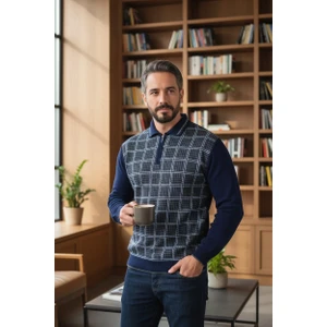 Erkek Çelik Örgü Kazayağı Model Gömlek Yaka Fermuarlı Polo Yaka Tüylenmeyen Triko Kışlık Baba Kazak