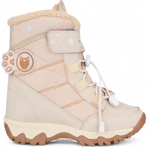 Günlük Kız Çocuk Kar Botu Cırtlı Lastik Bağcıklı Kürklü Kar Desenli Kalın Tırtıklı Taban Bootie 014