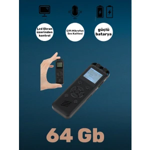 LED Ekranlı 64 gb Çift Mikrofon Akıllı Gürültü Azaltma Ses Kayıt Cihazı KB-80