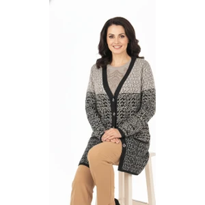 Kadın Kışlık Motifli Çift Cepli Önü Düğmeli Normal Kesim Likralı Yünlü Dokuma Kumaş Anne Hırka