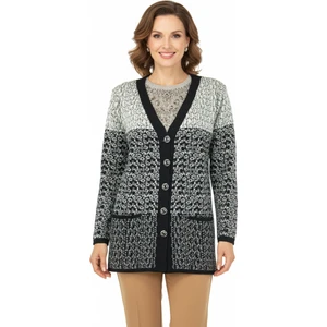 Kadın Kışlık Motifli Çift Cepli Önü Düğmeli Normal Kesim Likralı Yünlü Dokuma Kumaş Anne Hırka