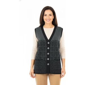 Kadın Triko Kışlık Motifli Düğmeli Çift Cepli Normal Kesim Likralı Yünlü Dokuma Kumaş Anne Yelek