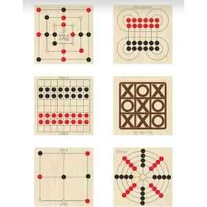 Ahşap Zeka ve Strateji Oyunu Seti 6 Lı, Dama+3 Taş+9 Taş + Bihar + Surakarta ve Tic-Tac-Toe