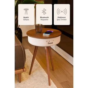 Bluetooth Hoparlör Hızlı Şarj Destekli Ahşap Ayaklı Kablolu Sehpa Speaker FR-SH2502 Nature