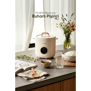 Retrocook 300W Buharlı Çok Fonksiyonlu Pişirici – Dijital Panel, Seramik Kase ve Cam Kapak, 1,2 L Kapasite