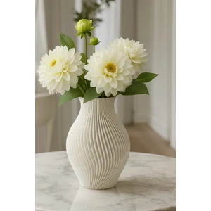 Modern Ribbed Dekoratif Vazo (Seramik Görünümlü)
