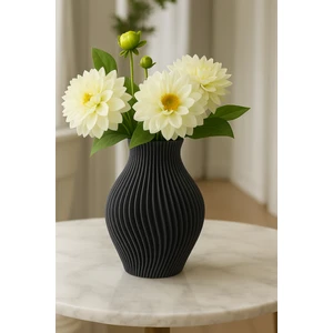 Modern Ribbed Dekoratif Vazo (Seramik Görünümlü)