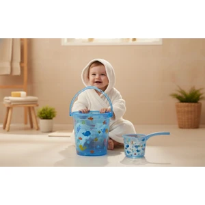 Şeffaf Kova & Maşrapa Set Mavi Desenli