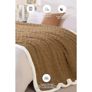 Evlen Home Collection Pufly Jakar Sherpa Battaniye Seti Çift Kişilik 3 Parça Yumuşak Peluş Wellsoft Yatak Örtüsü