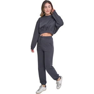 Emba Korse Kadın Üç Iplik Içi Pamuklu Şardonlu Eşofman Takımı Bisiklet Yaka Crop Eşofman Takımı