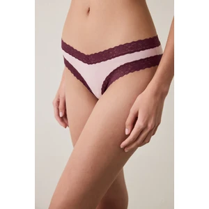 Gül Kurusu Dantelli Pamuklu Normal Bel Brazilian Külot