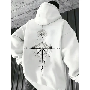 Punıx Büyük Beden Pusula Sırt Baskılı Kapüşonlu Kalın Kışlık 3 Iplik Battal Erkek Sweatshırt