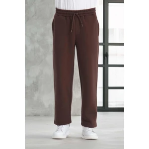 Baggy Kalıp 3 İplik Şardonlu Erkek Eşofman Altı - Kahve