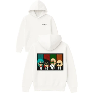 4 Ajan Takım Elbiseli Tasarım Baskılı Oversize Beyaz Kapüşonlu Sweatshirt