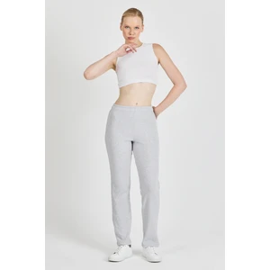 Kadın Gri Yüksek Bel Fitilli Bol Paça Günlük Ince Eşofman Altı Pijama