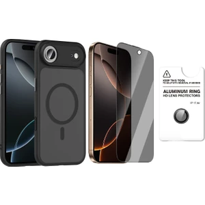 iPhone 17 Air Kılıf Mat Arka Yüzey Wireless Şarj Özellikli Zore Flet M-safe Kapak + Safir Kamera Lens + Hayalet Ekran Koruyucu