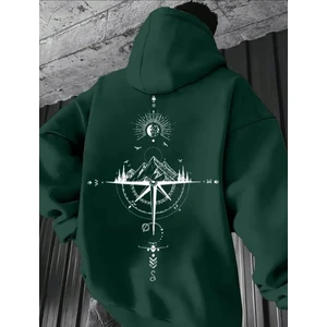 Punıx Büyük Beden Pusula Sırt Baskılı Kapüşonlu Kalın Kışlık 3 Iplik Battal Erkek Sweatshırt